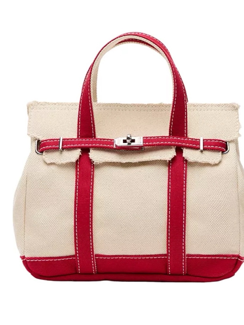 New Boatkin Mini Canvas Tote with Red Trim - Silver Hardware Everyday Carryall
